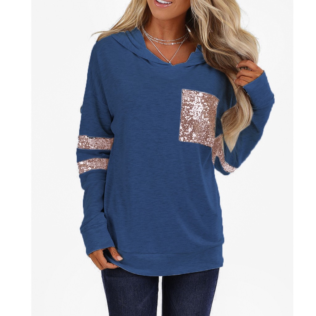 Fashion Women ONeck Long Sleeve Stripe Sequin pocket Splicing Blouse Tops TShirt Fashion Women ONeck Long Sleeve Stripe Sequin pocket Splicing Blouse Tops TShirt